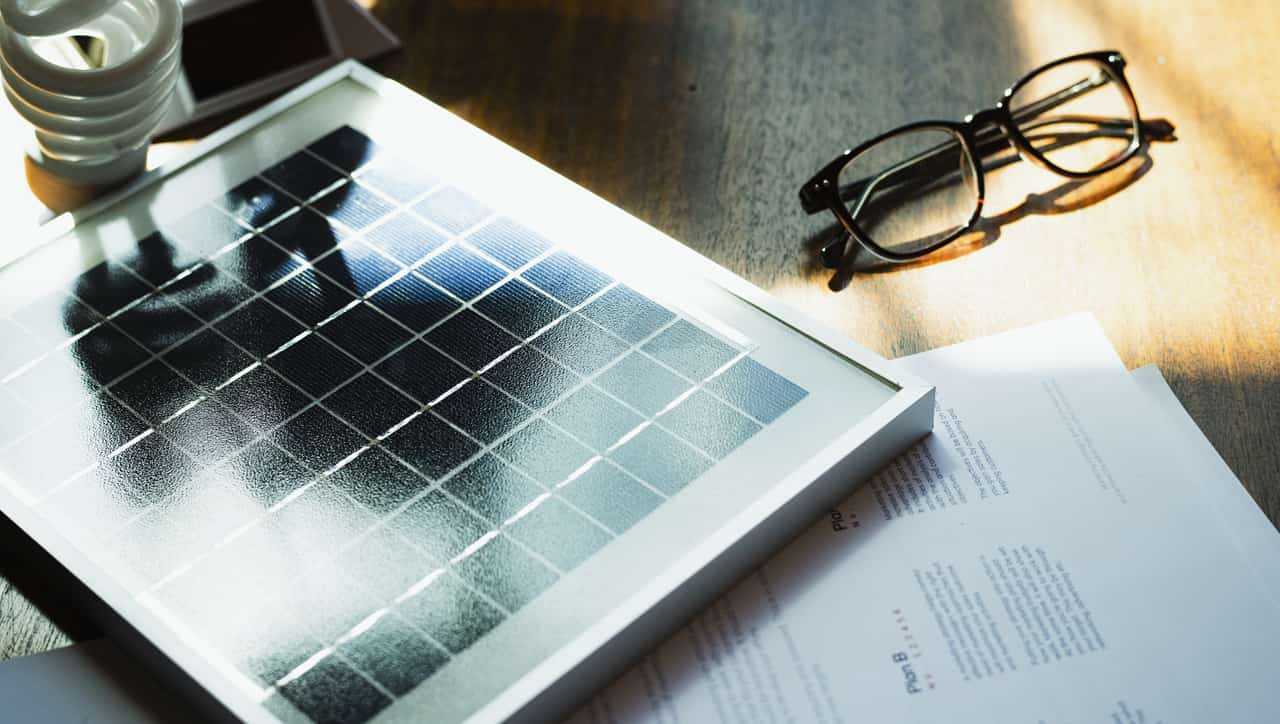 Solar panel cell on a desk